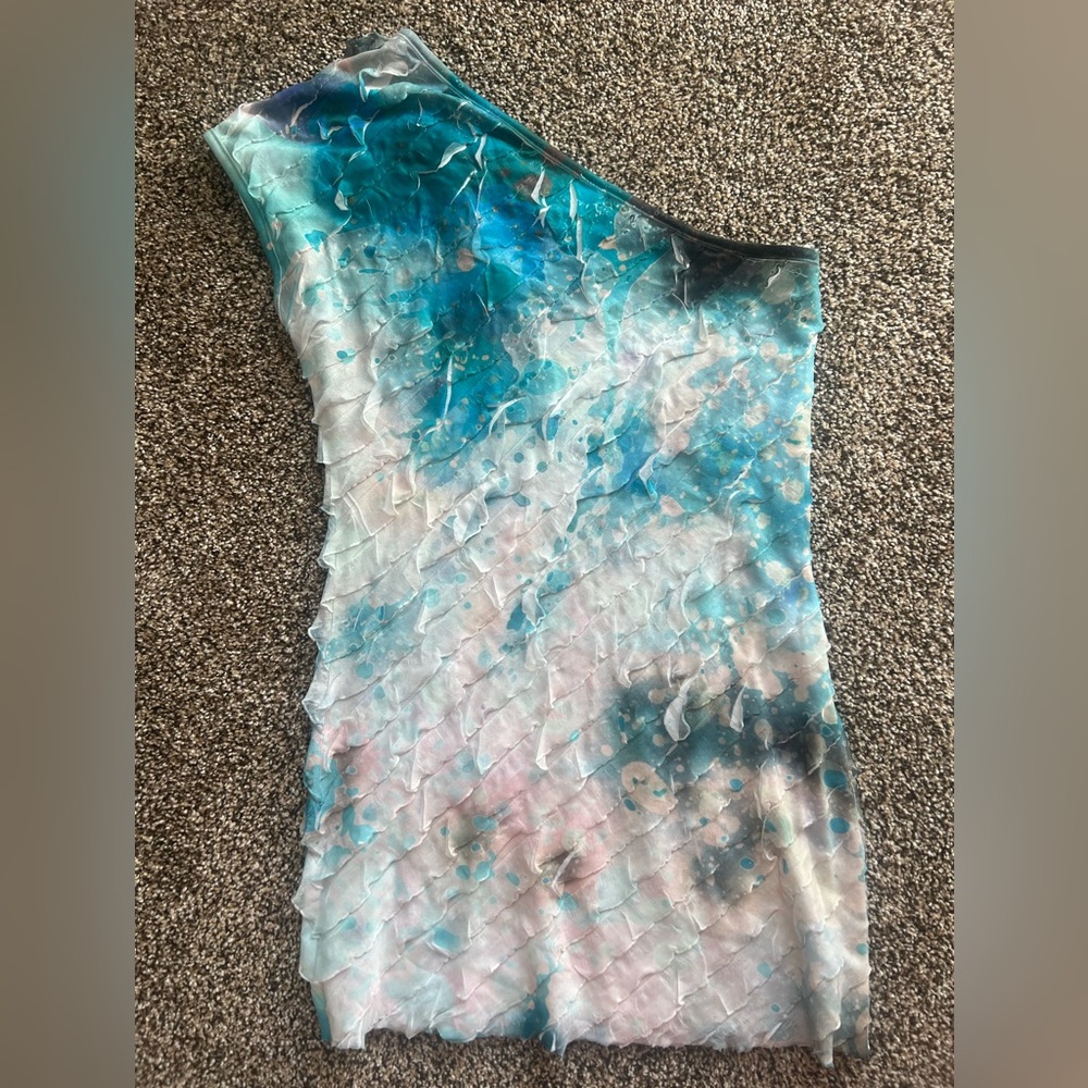 One-Shoulder Blue Multicolored Top with Rhinestones - Picture 3 of 3